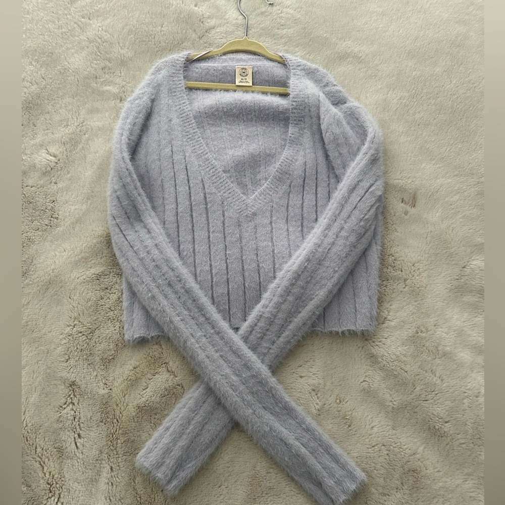 Urban outfitters fuzzy cropped sweater in purple